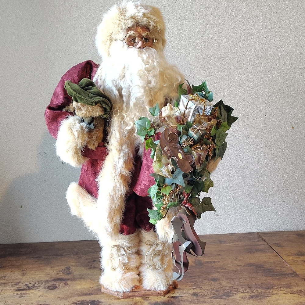 26" Standing Santa Claus Christmas Figurine with Burgundy Coat Moccasin Boots